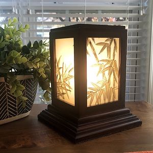 Tabletop Lamp Wood and Glass